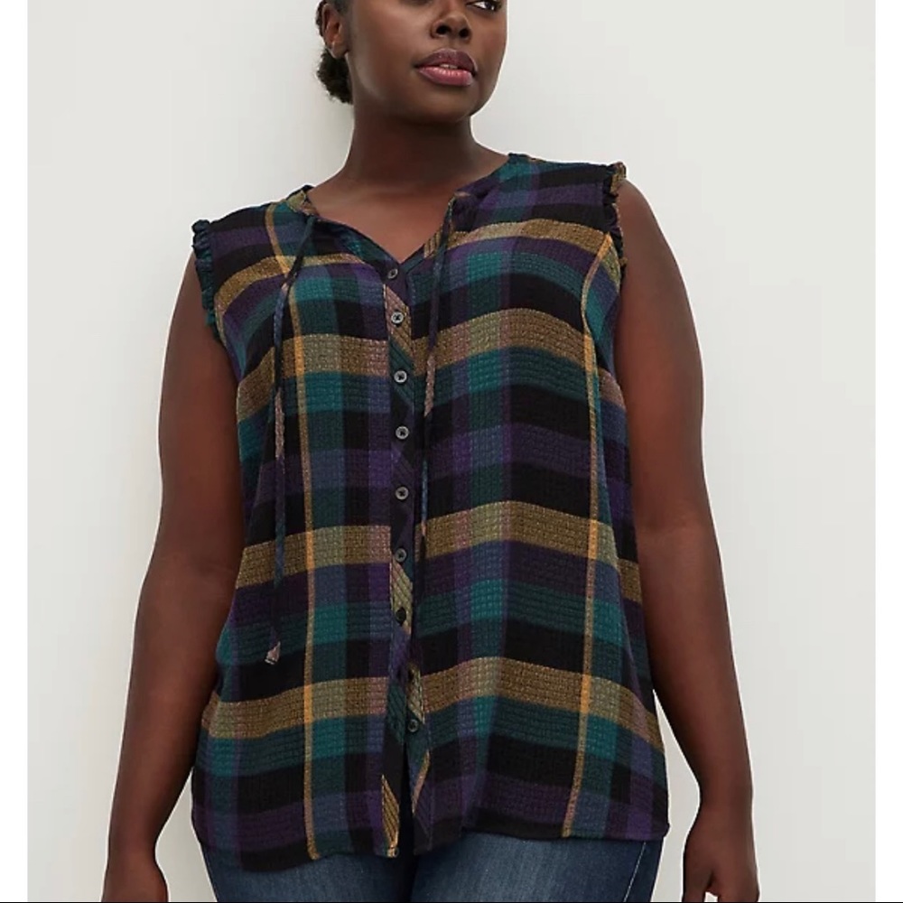 Torrid Ruffle Tank - Crinkle Flannel Gauze Multi Plaid